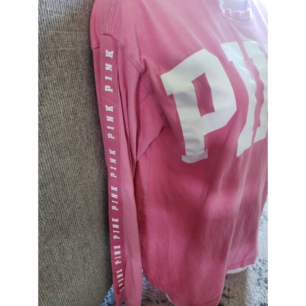 Victoria’s Secret Pink Oversized Long-Sleeve Shirt Logo PINK WHITE SIZE SMALL - Picture 2 of 8